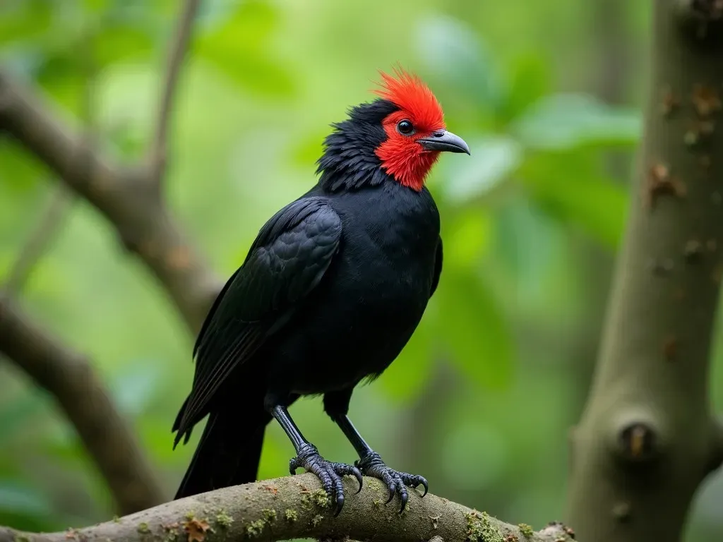 oiseau noir tete rouge - comportement